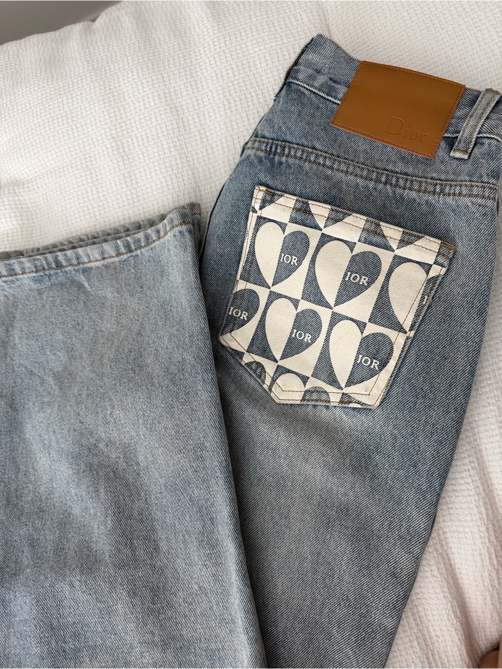 Dior Light Blue Denim Jeans with Cream/Blue Heart Pocket
